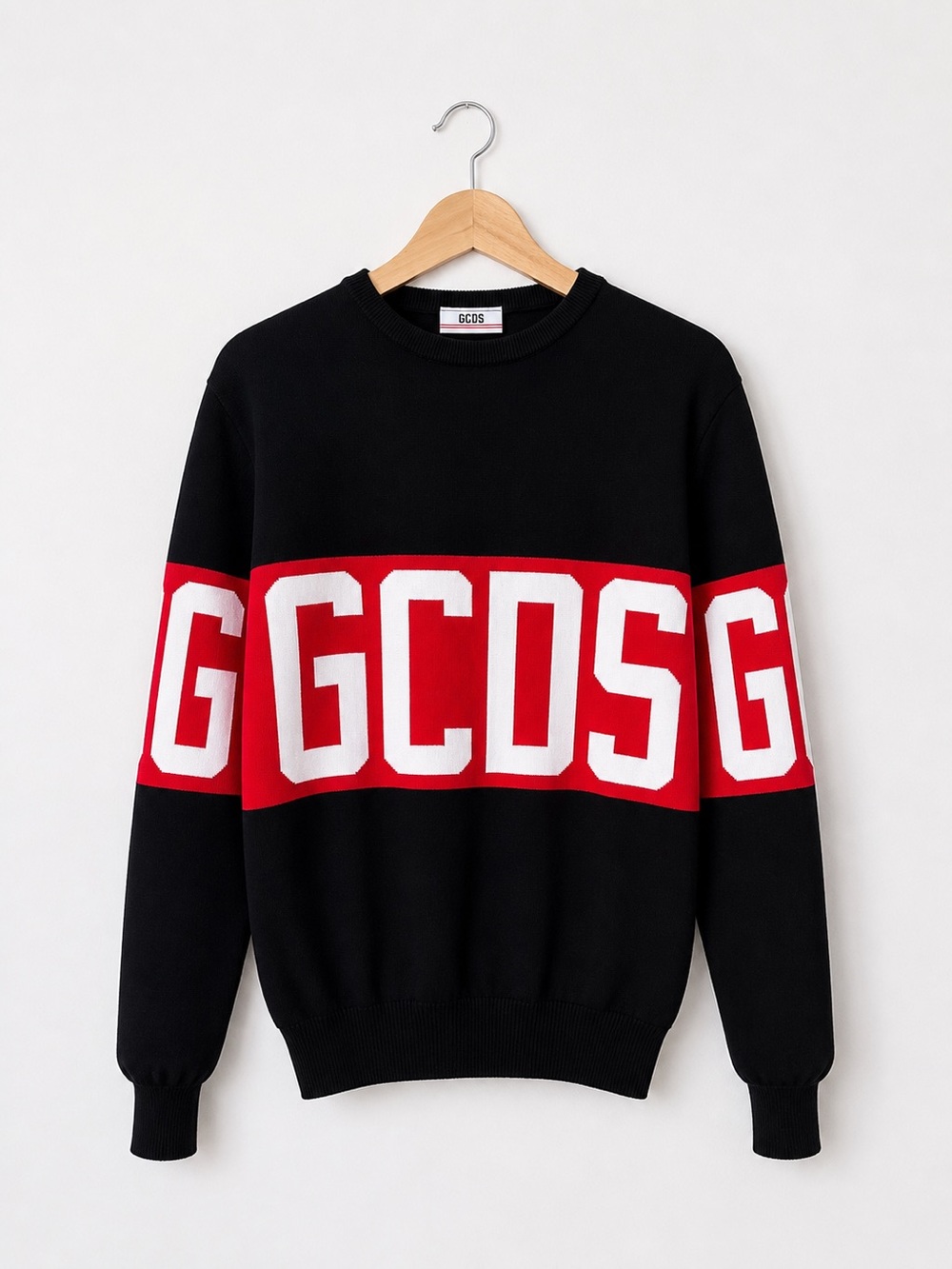 GCDS Band Logo Sweater Black Cotton Red Band‎ Made In Italy Size M